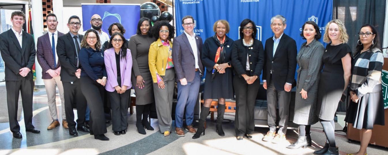 Chicago State University leadership stand alongside leadership from ComEd in celebration of the ComEd Scholars Recognition program.