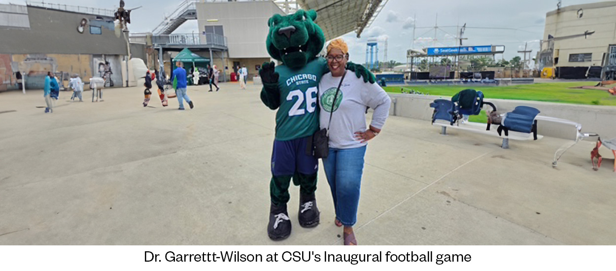 Dr. Garrettt-Wilson at CSU's Inaugural football game